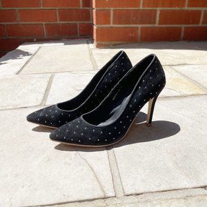 ✨ Black Suede Studded Heels (Metal Pearls) | SUNCOO